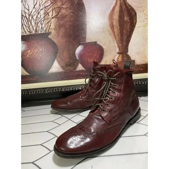 M Gemi Mens Boots Size 14 Brown Leather Cap Toe Lace Up Lug Sole EU 47 - Picture 7 of 11